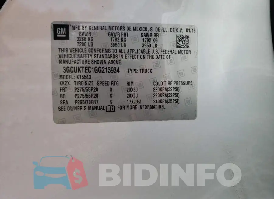 3GCUKTEC1GG213934 Photo# 10