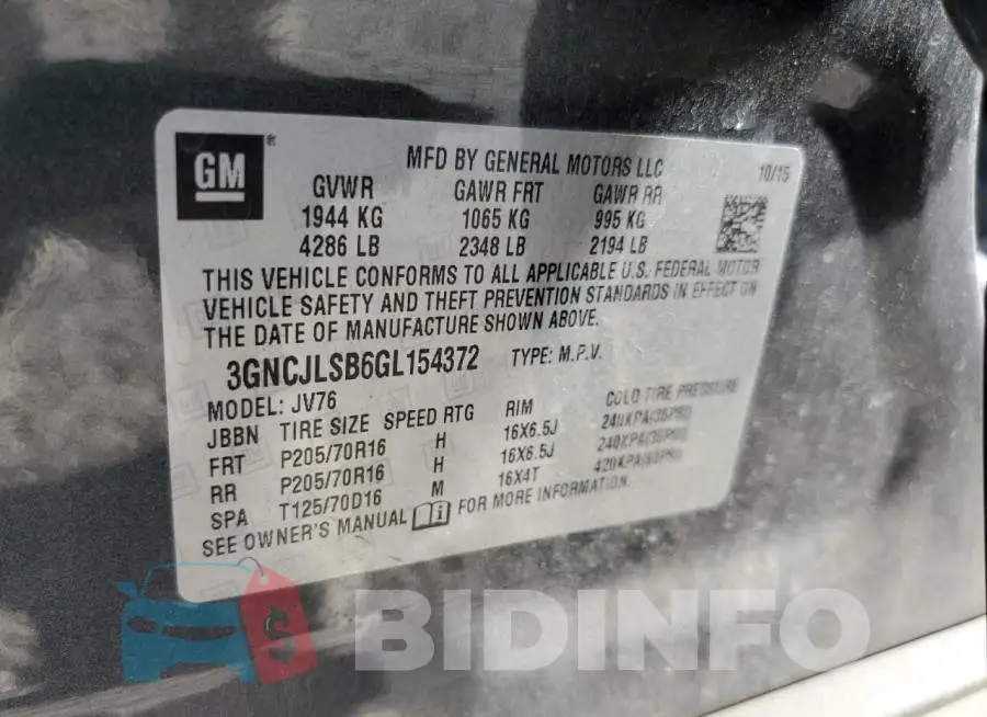 3GNCJLSB6GL154372 Photo# 10