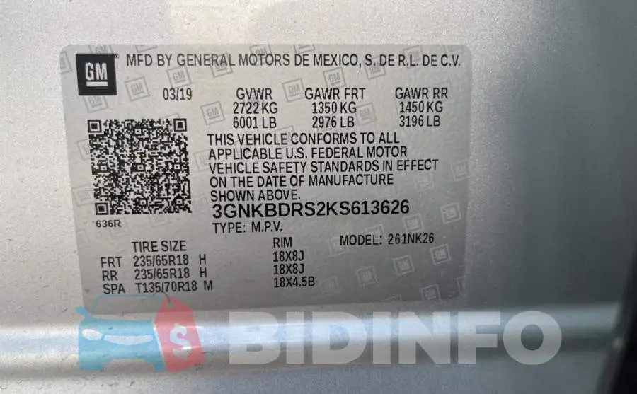 3GNKBDRS2KS613626 Photo# 10