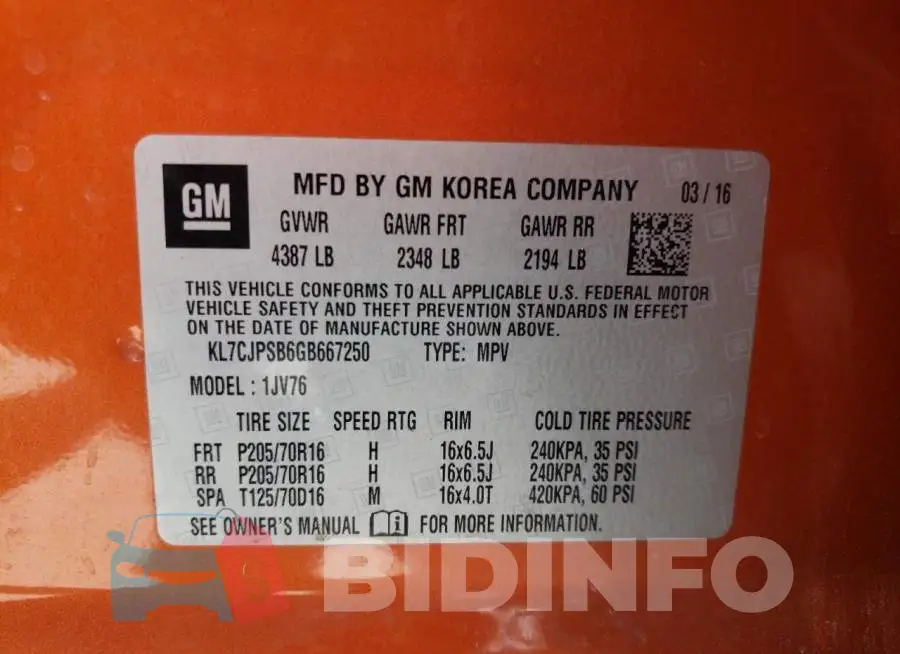 KL7CJPSB6GB667250 Photo# 10