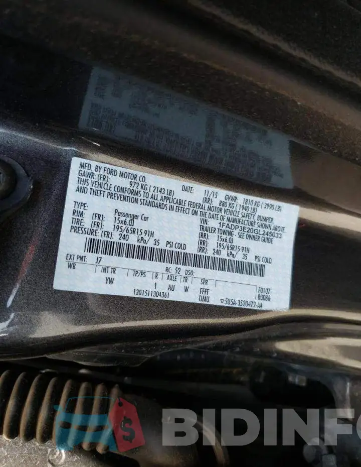 1FADP3E20GL245033 Photo# 10