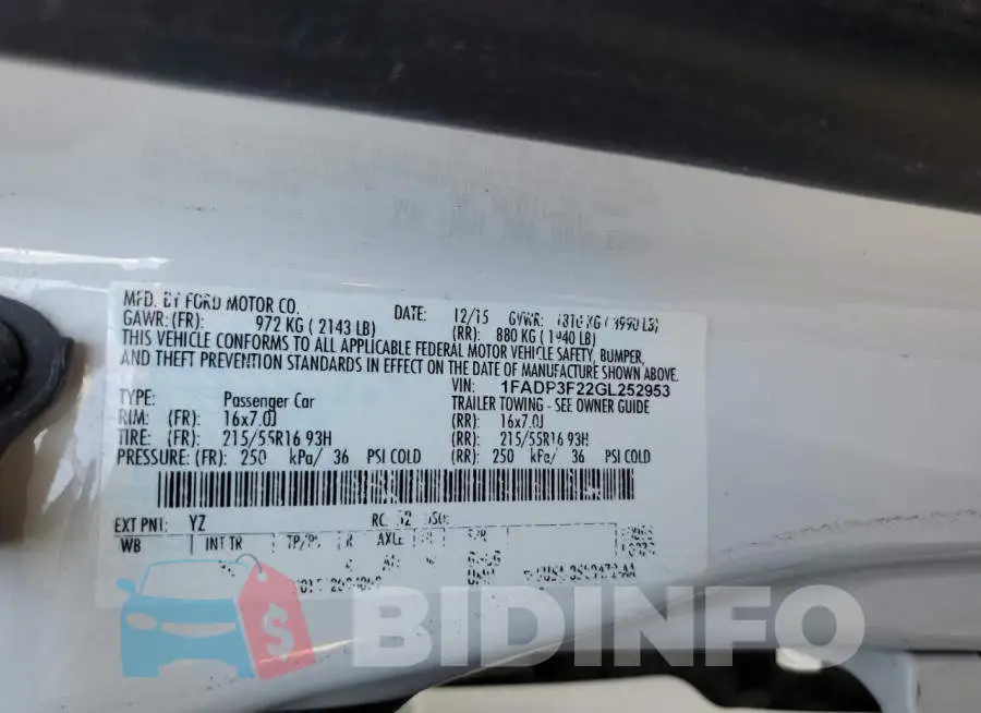 1FADP3F22GL252953 Photo# 10
