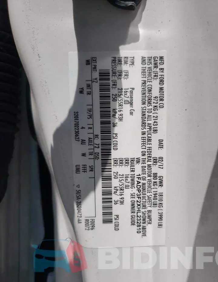 1FADP3F2XHL232810 Photo# 10