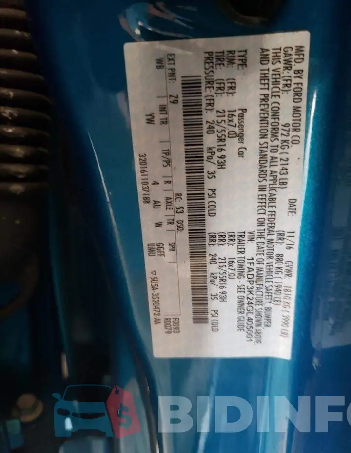 1FADP3K24GL405001 Photo# 10