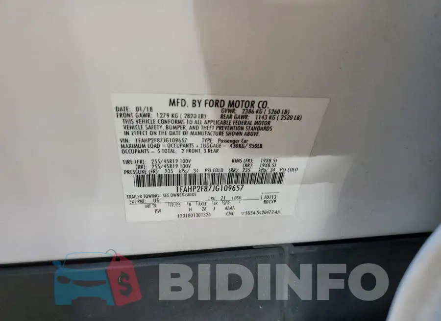 1FAHP2F87JG109657 Photo# 10