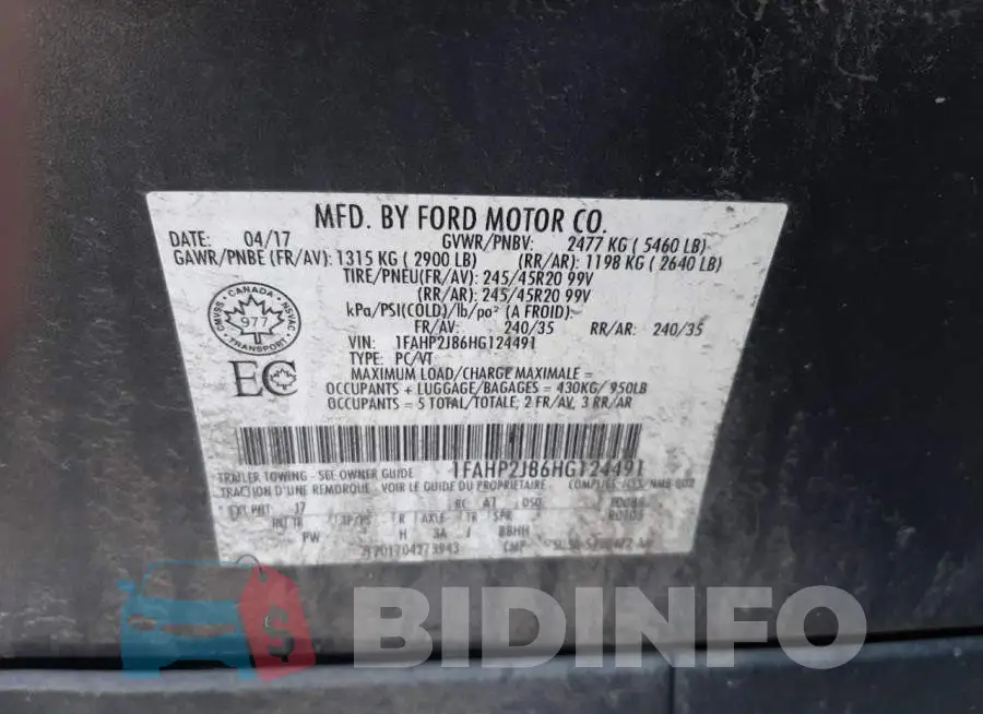 1FAHP2J86HG124491 Photo# 10