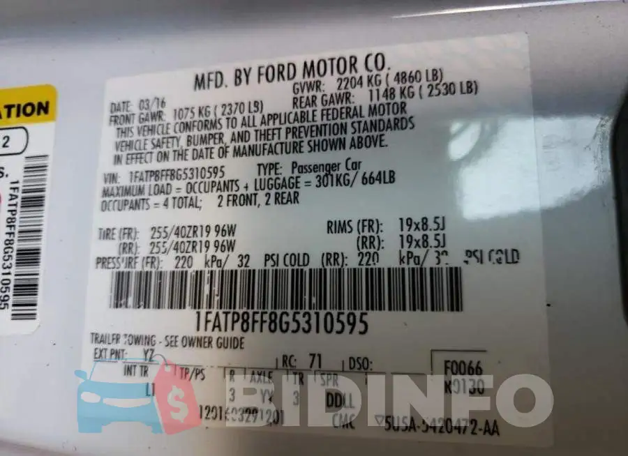 1FATP8FF8G5310595 Photo# 10