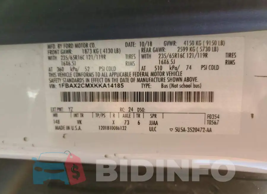 1FBAX2CMXKKA14185 Photo# 10
