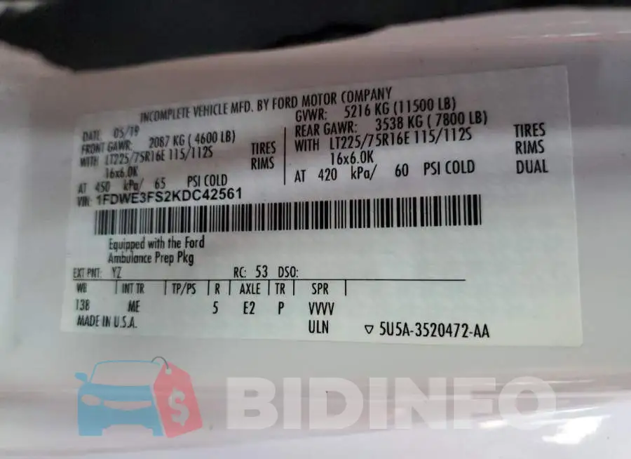 1FDWE3FS2KDC42561 Photo# 10