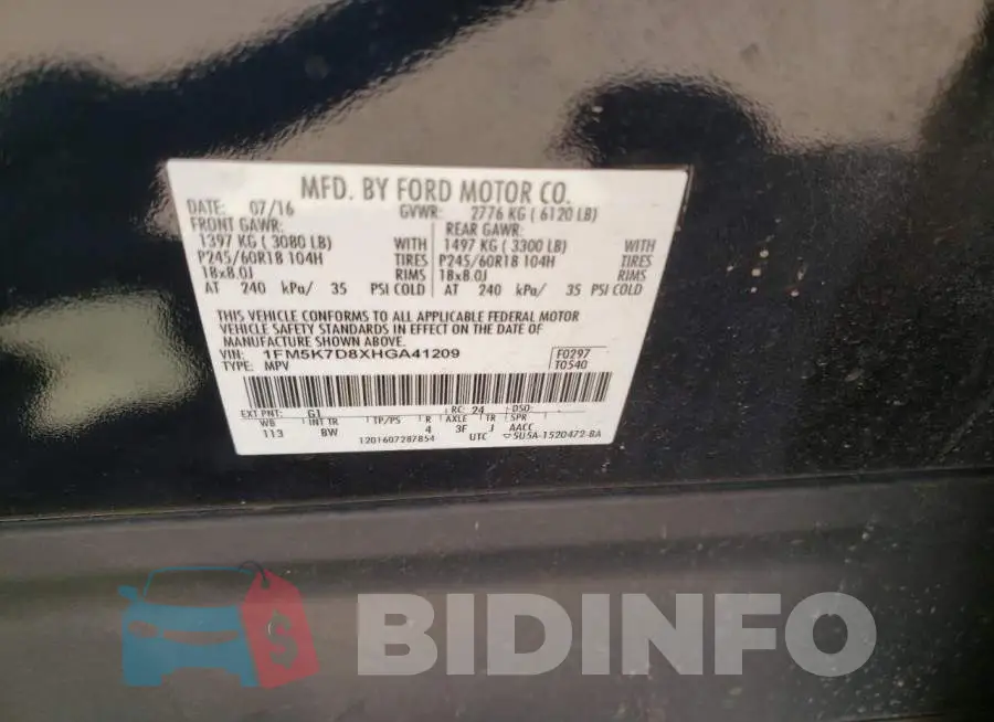 1FM5K7D8XHGA41209 Photo# 10