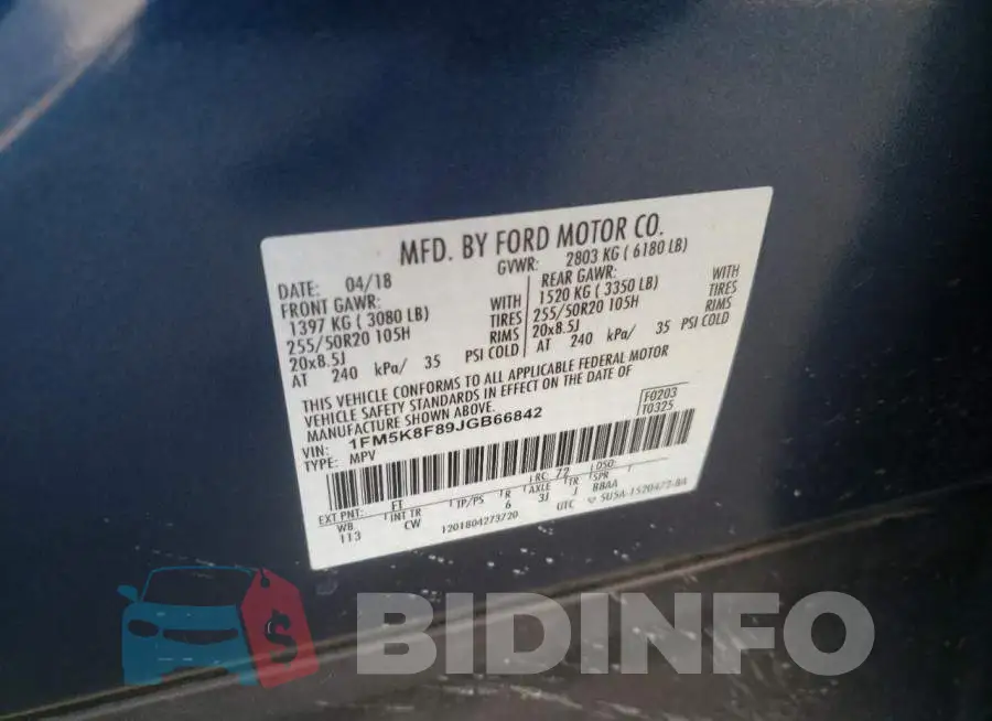 1FM5K8F89JGB66842 Photo# 10