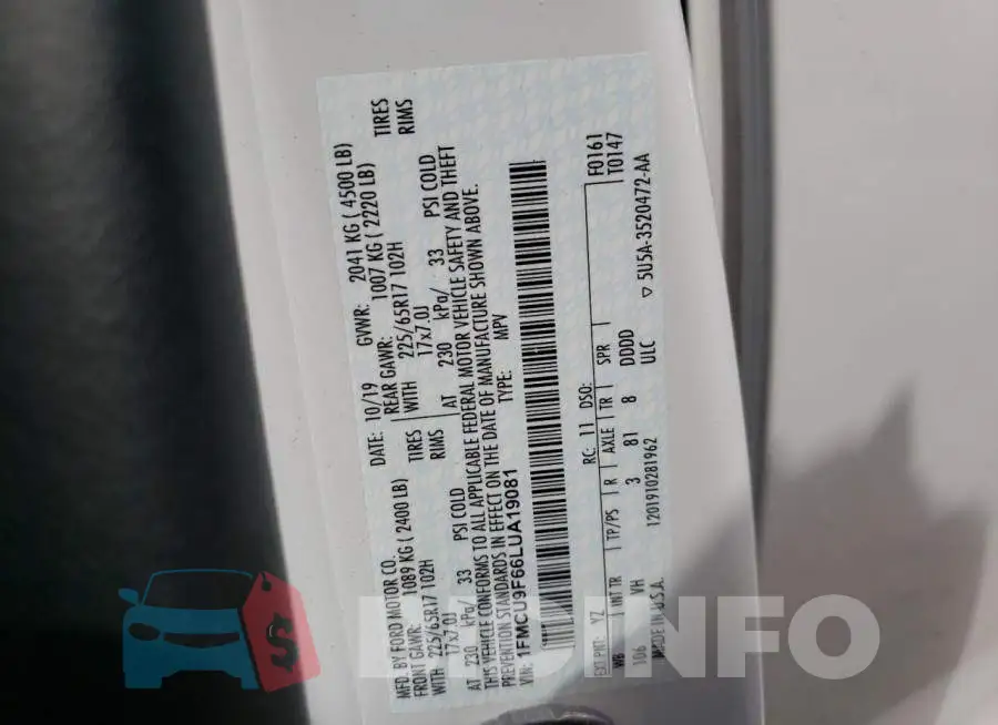 1FMCU9F66LUA19081 Photo# 10