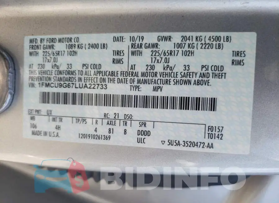 1FMCU9G67LUA22733 Photo# 10