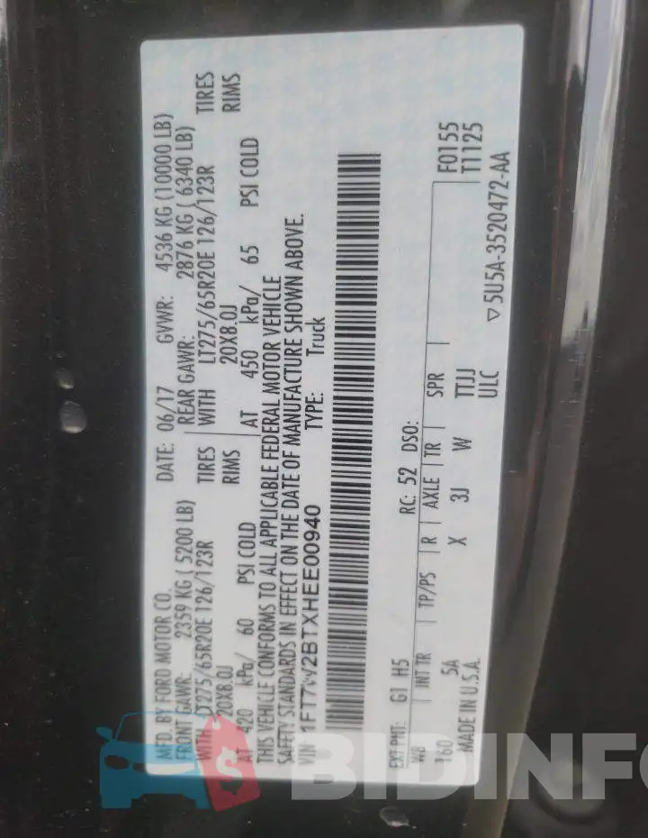 1FT7W2BTXHEE00940 Photo# 10