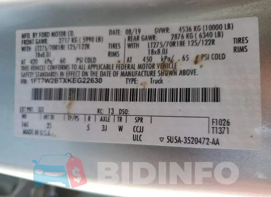 1FT7W2BTXKEG22630 Photo# 10