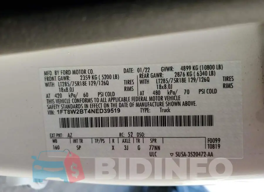1FT8W2BT4NED39519 Photo# 10