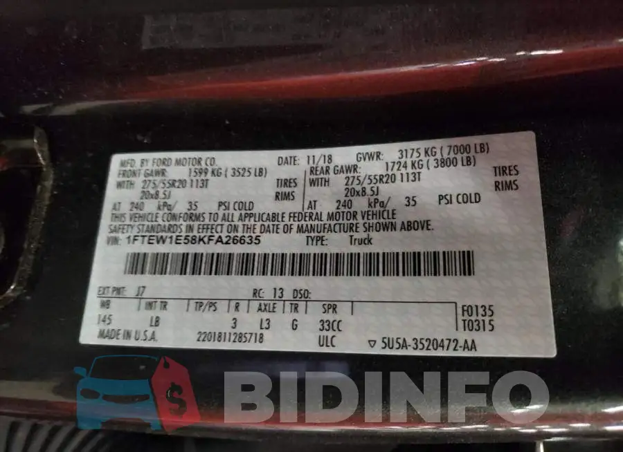 1FTEW1E58KFA26635 Photo# 10