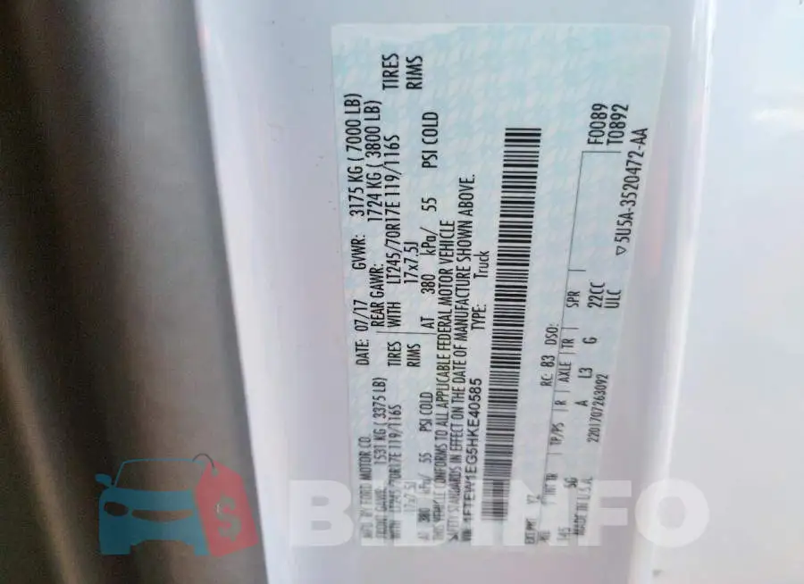 1FTEW1EG5HKE40585 Photo# 10