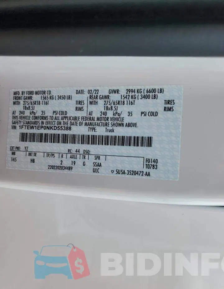 1FTEW1EP0NKD55388 Photo# 10