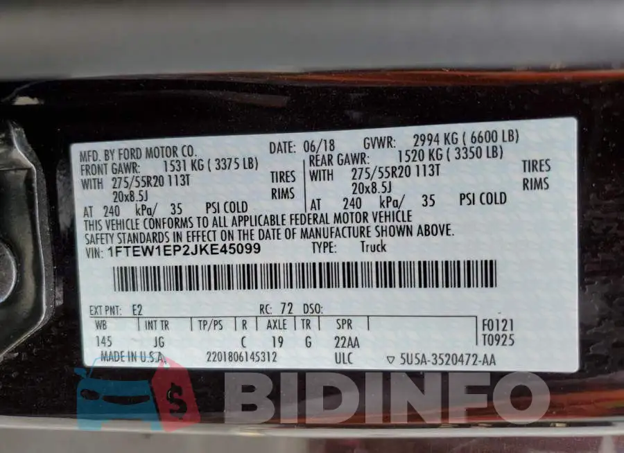 1FTEW1EP2JKE45099 Photo# 10