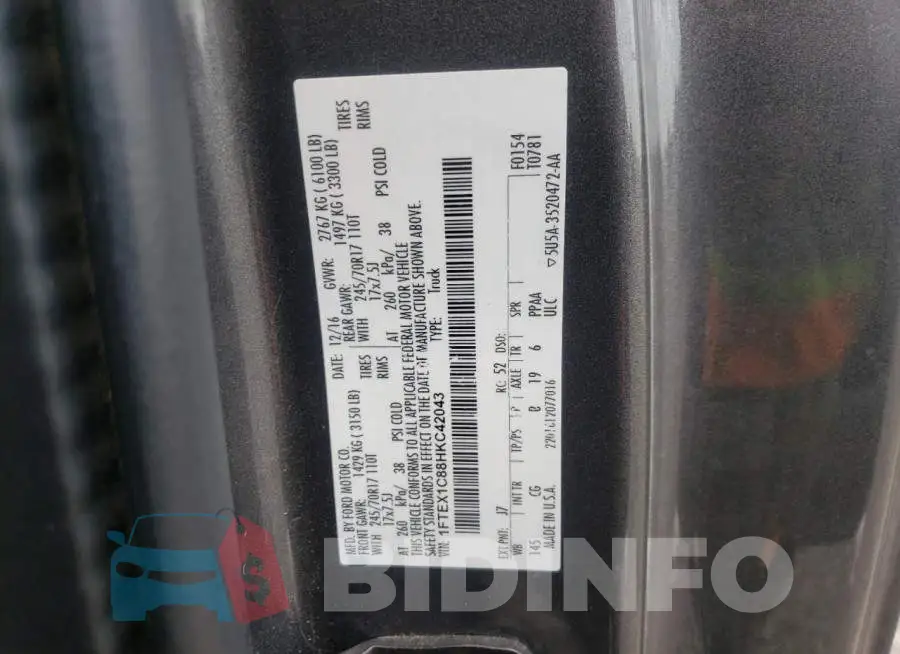 1FTEX1C88HKC42043 Photo# 10