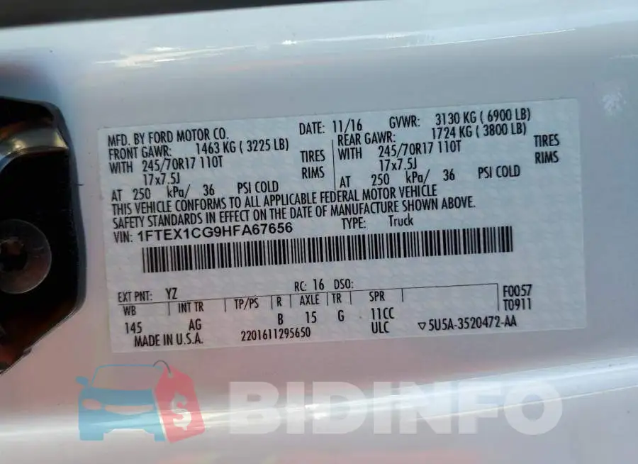 1FTEX1CG9HFA67656 Photo# 10
