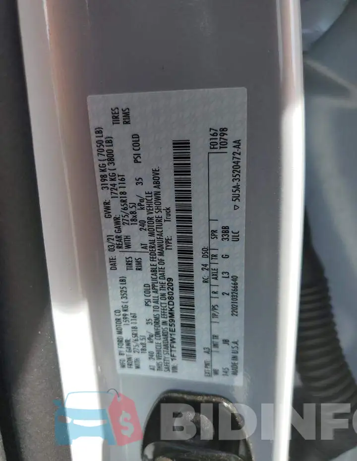 1FTFW1E59MKD80209 Photo# 10