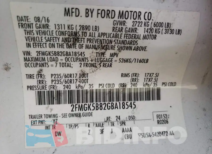 2FMGK5B82GBA18545 Photo# 10