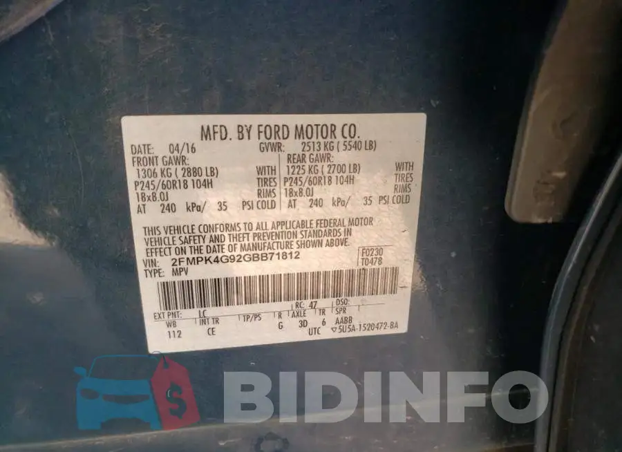 2FMPK4G92GBB71812 Photo# 10