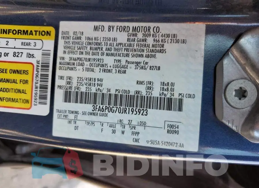 3FA6P0G70JR195923 Photo# 10