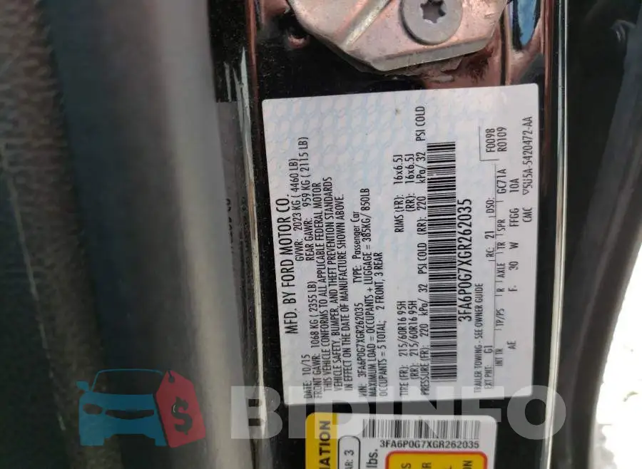 3FA6P0G7XGR262035 Photo# 10