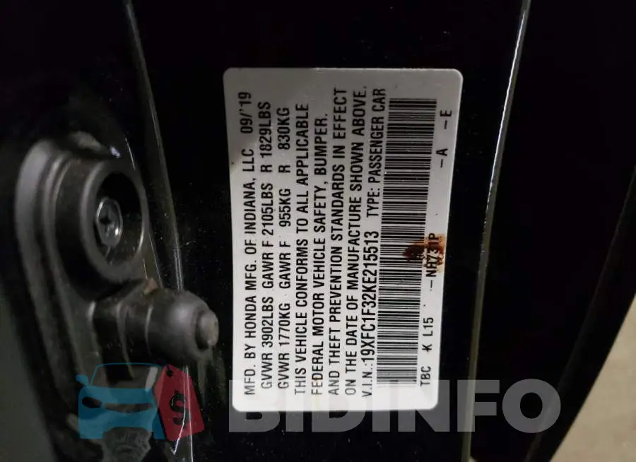19XFC1F32KE215513 Photo# 10