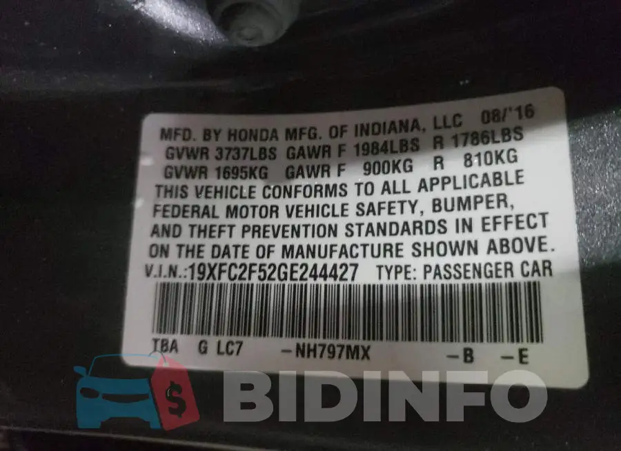 19XFC2F52GE244427 Photo# 10