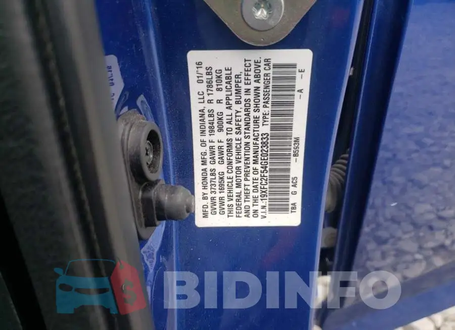 19XFC2F54GE023833 Photo# 10