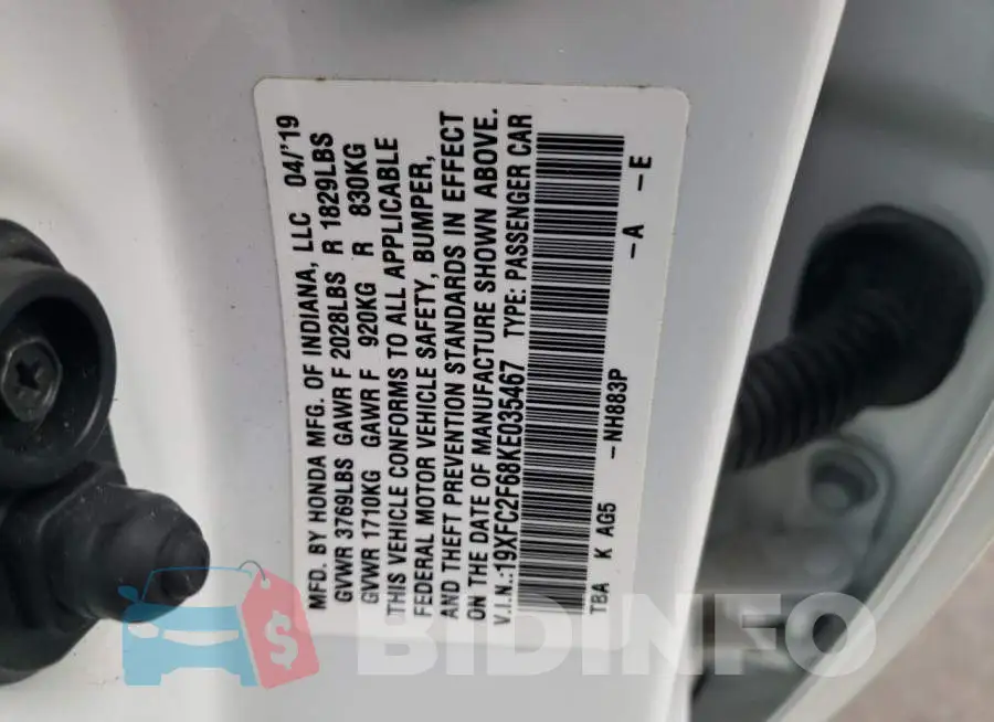 19XFC2F68KE035467 Photo# 10