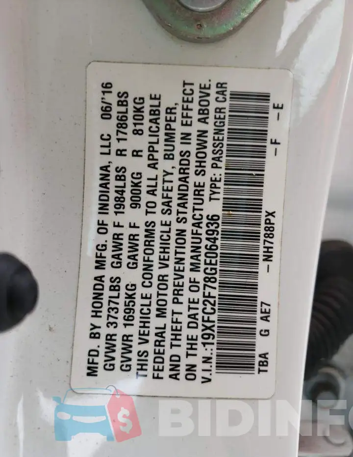 19XFC2F78GE064936 Photo# 10