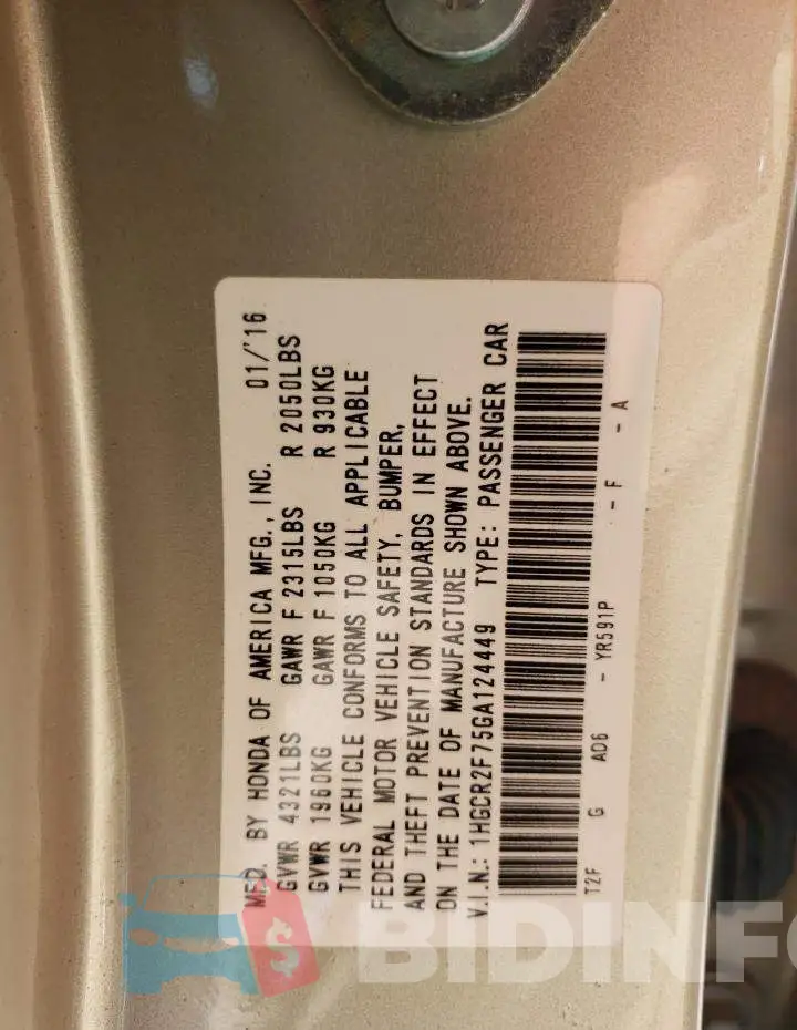 1HGCR2F75GA124449 Photo# 10