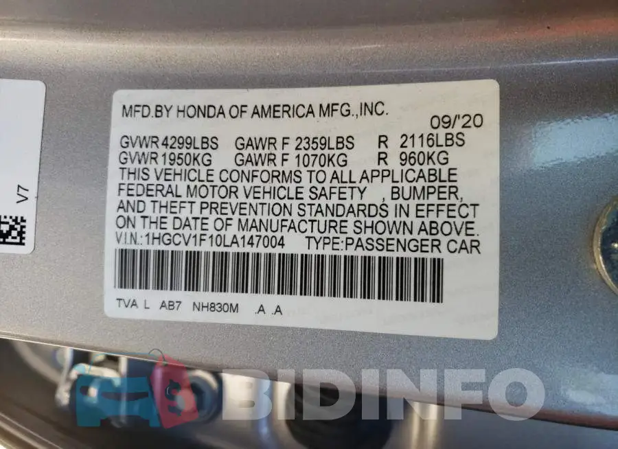 1HGCV1F10LA147004 Photo# 10