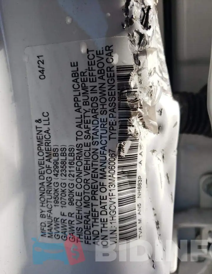 1HGCV1F13MA060067 Photo# 10