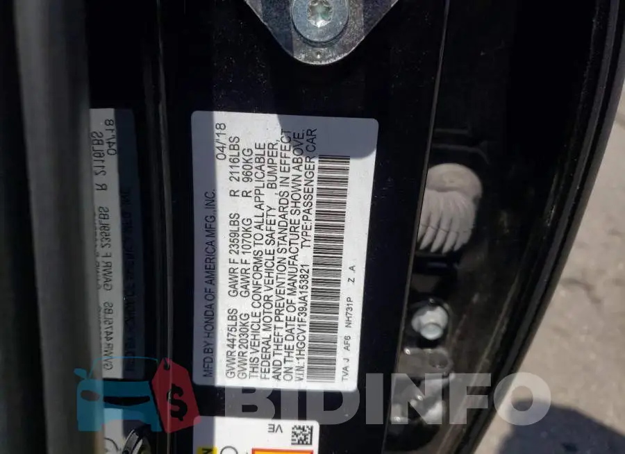 1HGCV1F39JA153821 Photo# 10