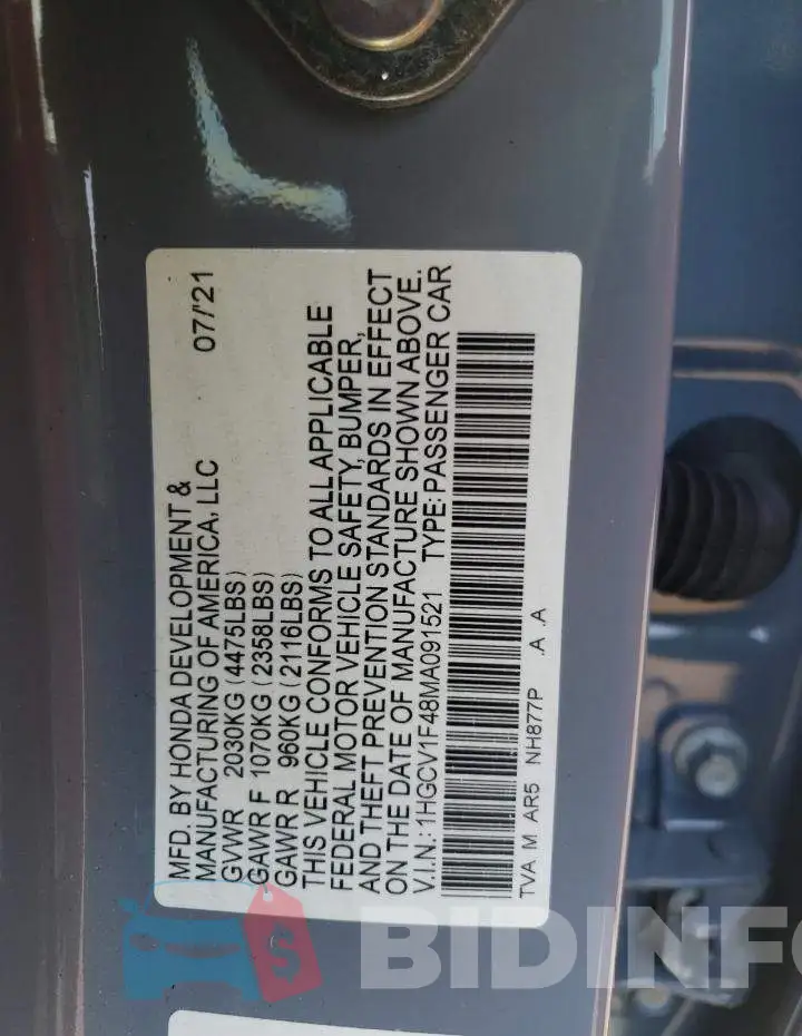 1HGCV1F48MA091521 Photo# 10