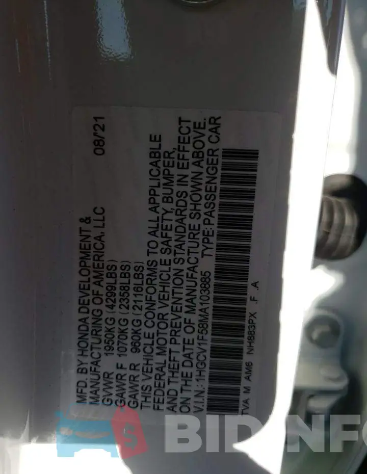 1HGCV1F58MA103885 Photo# 10