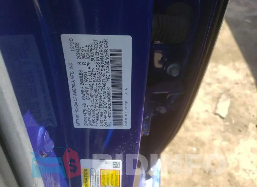 1HGCV2F30MA008130 Photo# 10
