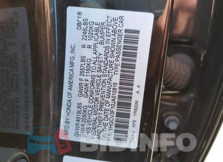 1HGCV3F10JA010816 Photo# 10