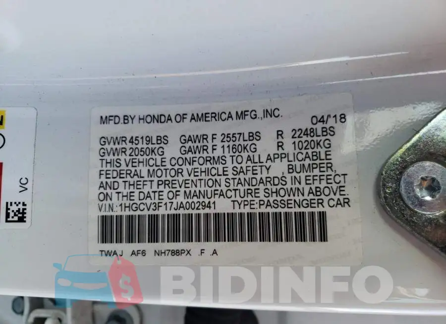 1HGCV3F17JA002941 Photo# 10