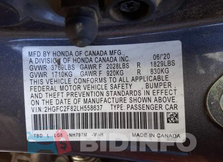 2HGFC2F82LH558637 Photo# 10