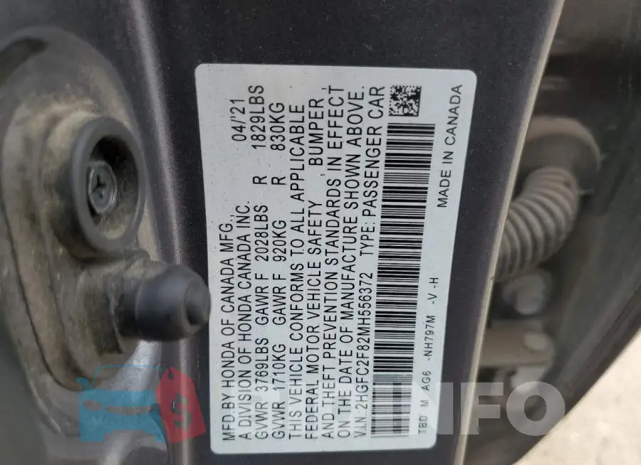 2HGFC2F82MH556372 Photo# 10