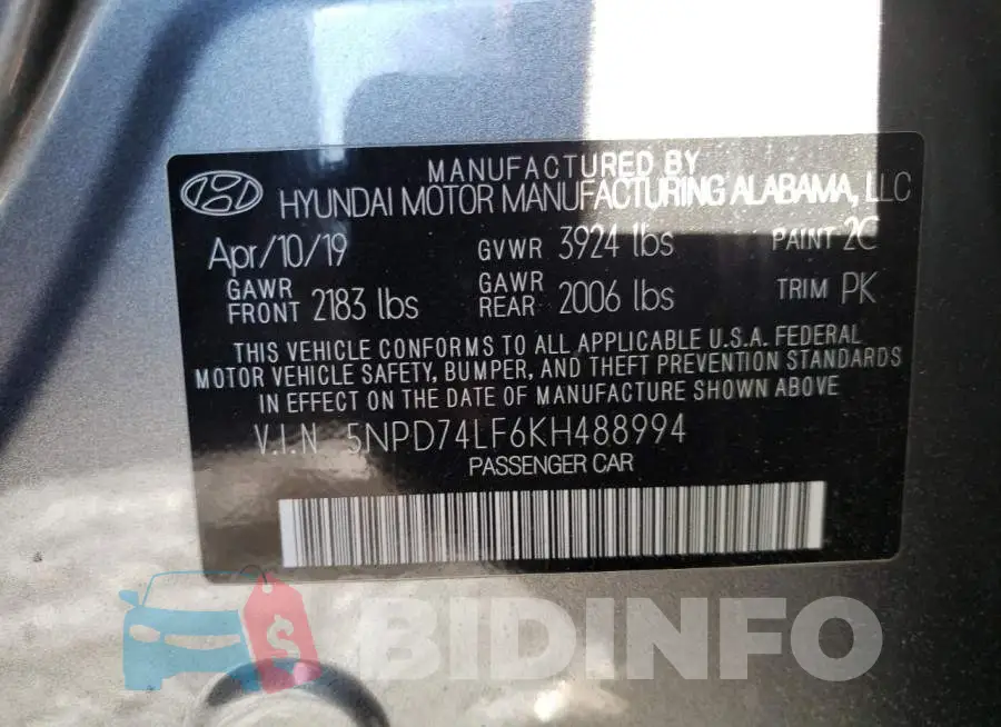 5NPD74LF6KH488994 Photo# 10