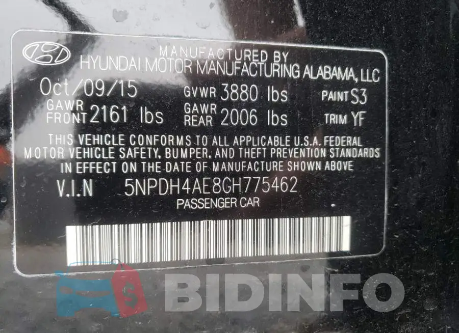 5NPDH4AE8GH775462 Photo# 10