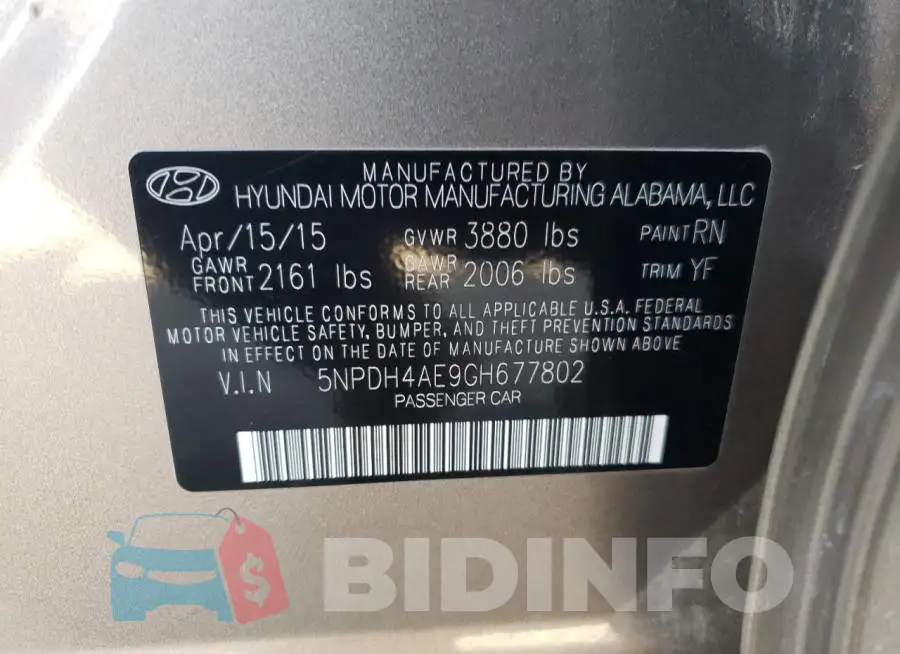 5NPDH4AE9GH677802 Photo# 10